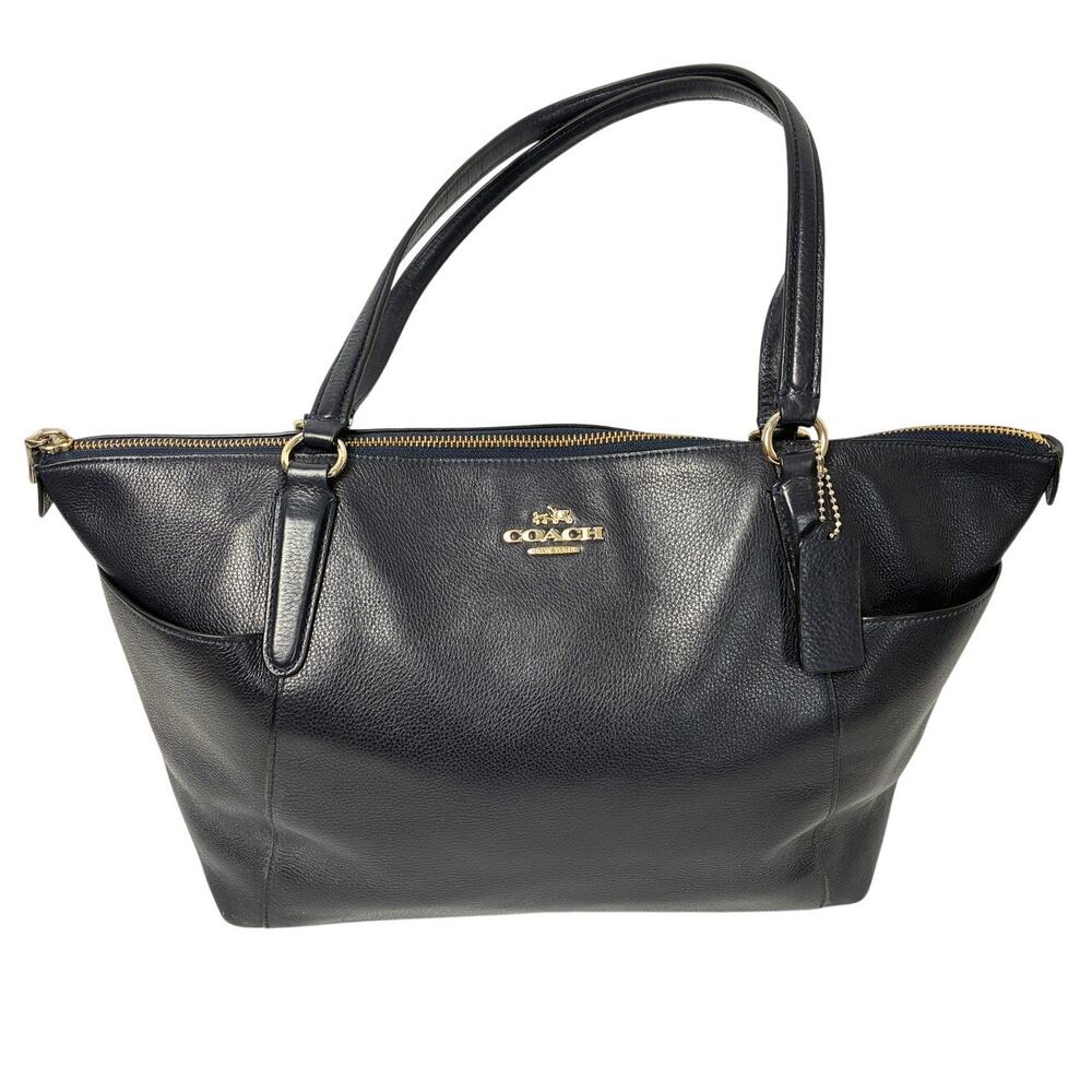 Coach Ava Tote Navy Blue Pebbled Leather Purse Handbag Gold Hardware